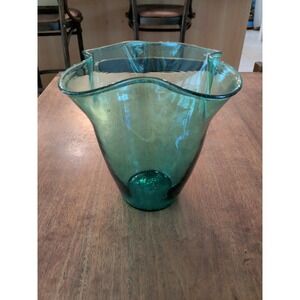 Green / Turquoise Vintage Hand Blown Blenko Vase #404, ~8.5" Tall